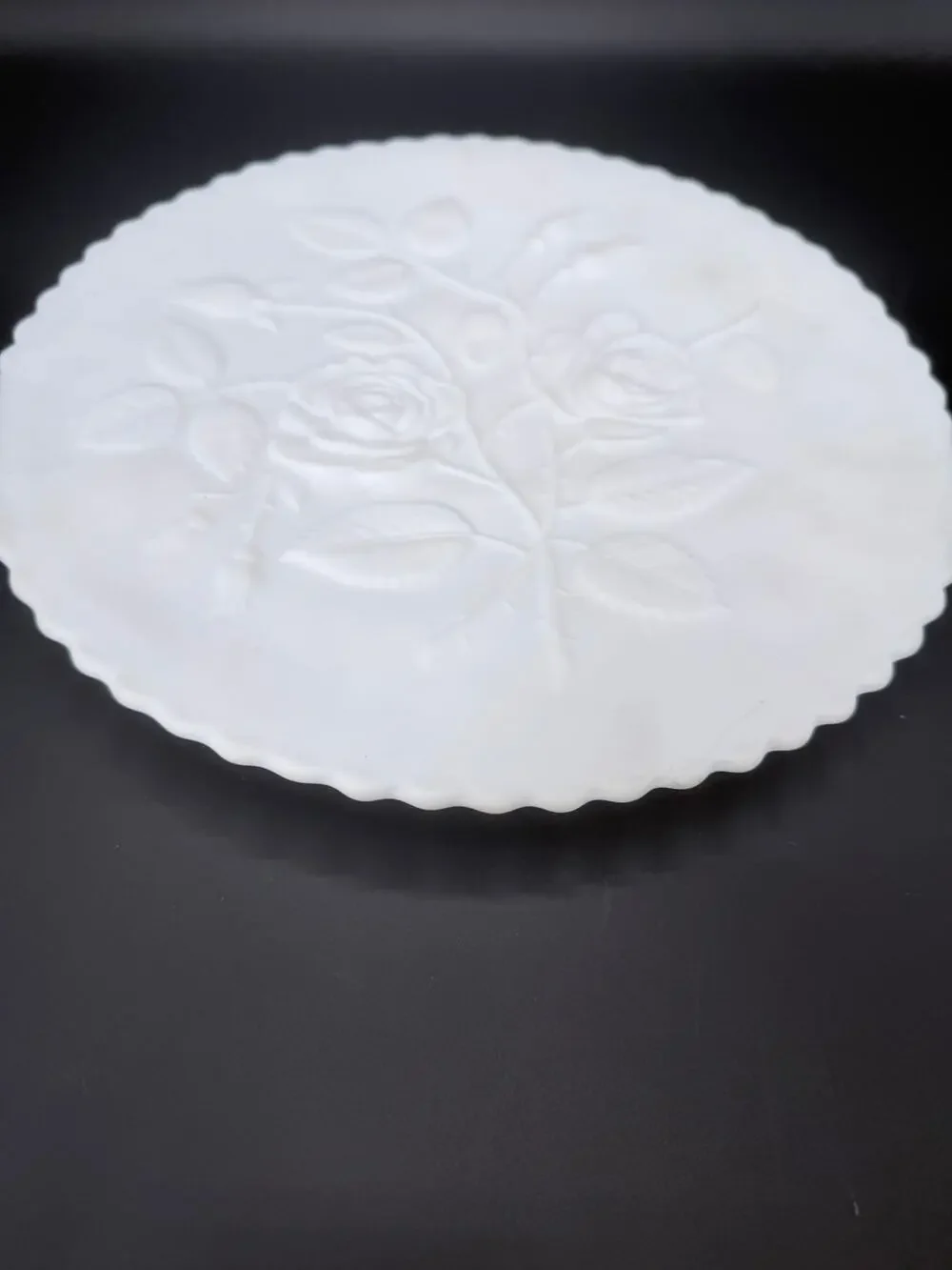 Vintage Imperial Rose Doeskin Milk Glass 12.5in Torte Plate UV Reactive